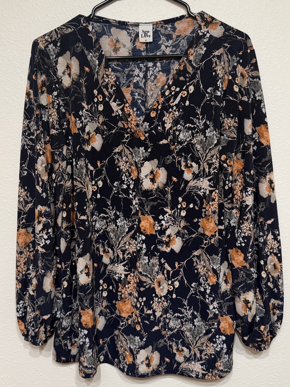 Navy Floral Long Sleeve Blouse Women’s M